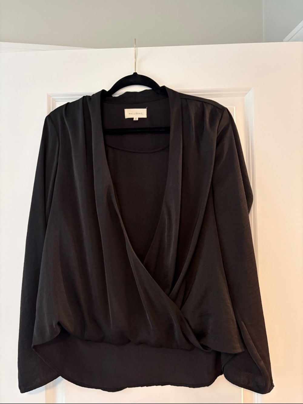 MELLODAY Black Draped Wrap Blouse